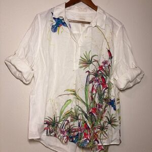 Chicos Women's 3P/ XL/ 16 100% Linen Floral Artsy Colorful Tunic Top